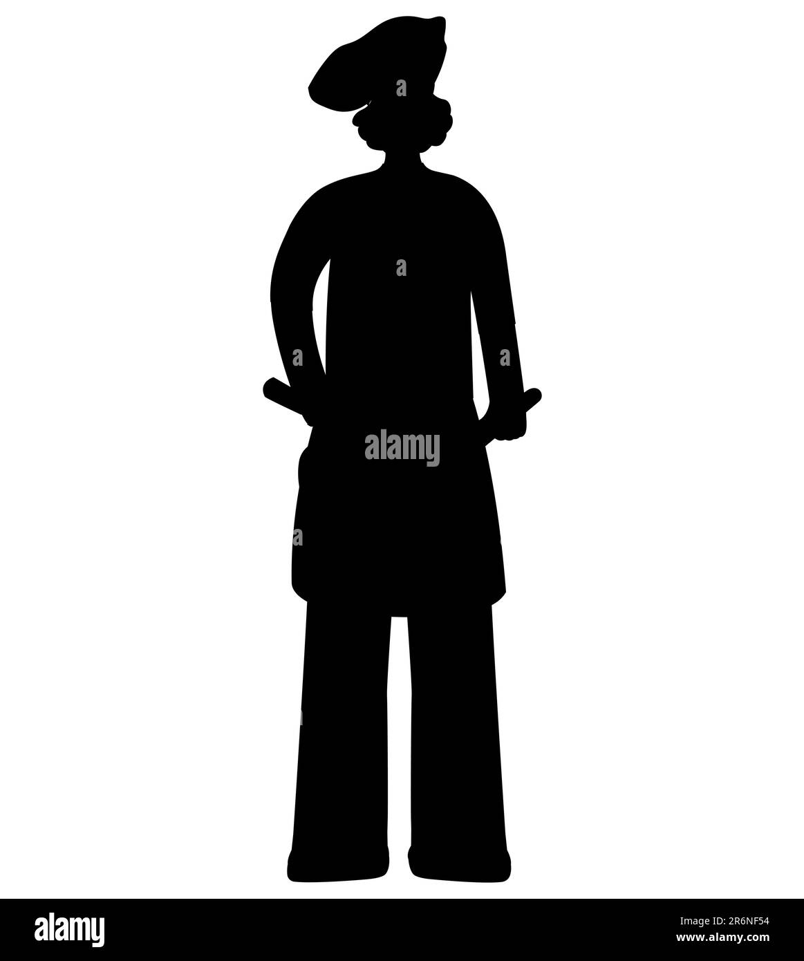 Silhouette noire d'un chef féminin préparant un plat et tenant des spatules dans ses mains, portant un chapeau de chef, illustration vectorielle Illustration de Vecteur