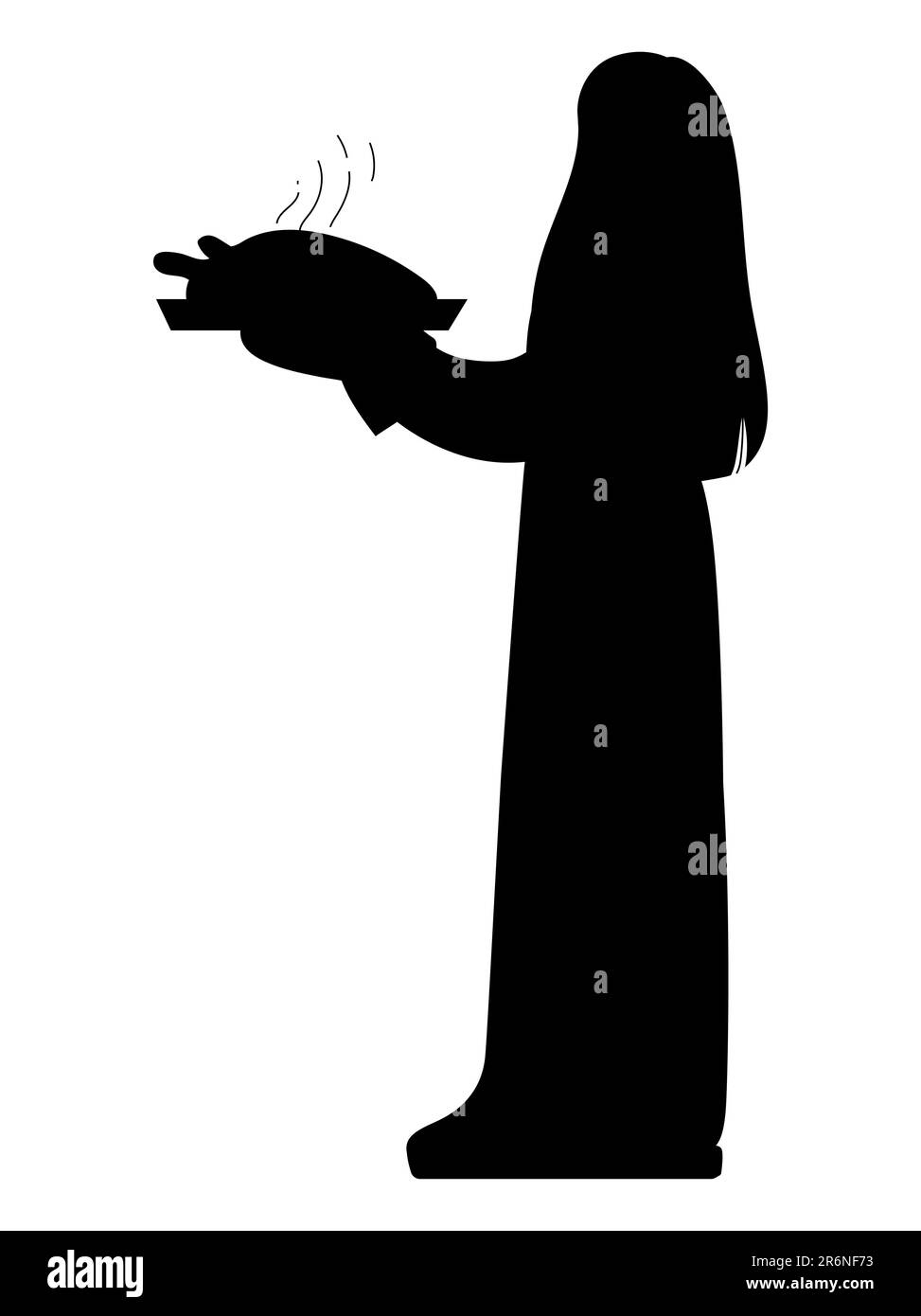 Silhouette noire d'une femme tenant une tarte aux pommes dans ses mains, cuisine féminine, illustration vectorielle isolée n fond blanc Illustration de Vecteur