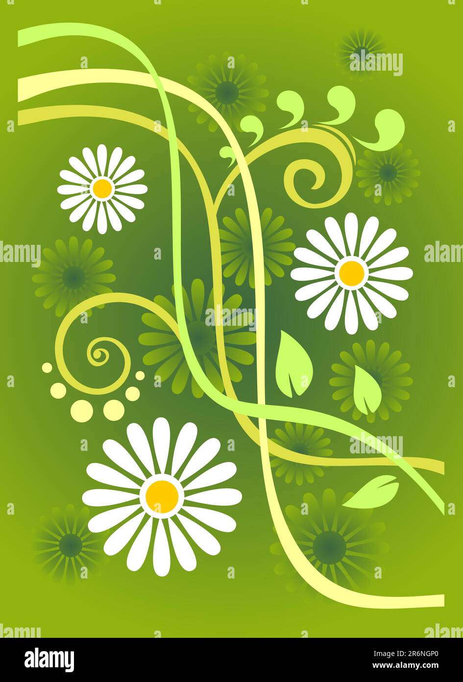 Arrière-plan stylisé vert avec fleurs et feuilles. Illustration de Vecteur