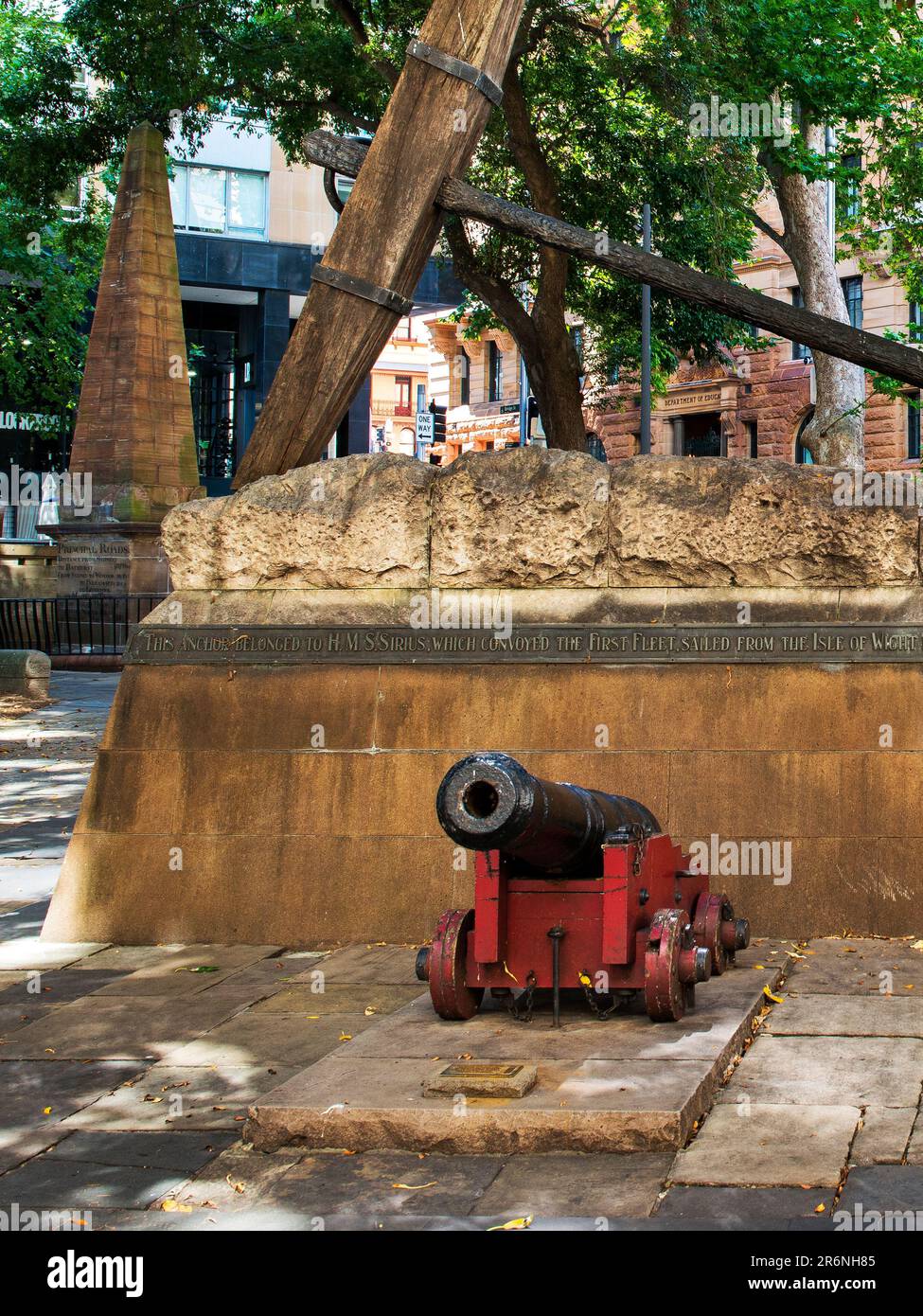Cannon et Anchor du HMS Sirius, navire amiral de la première flotte, Macquarie place Park, Sydney, Australie Banque D'Images