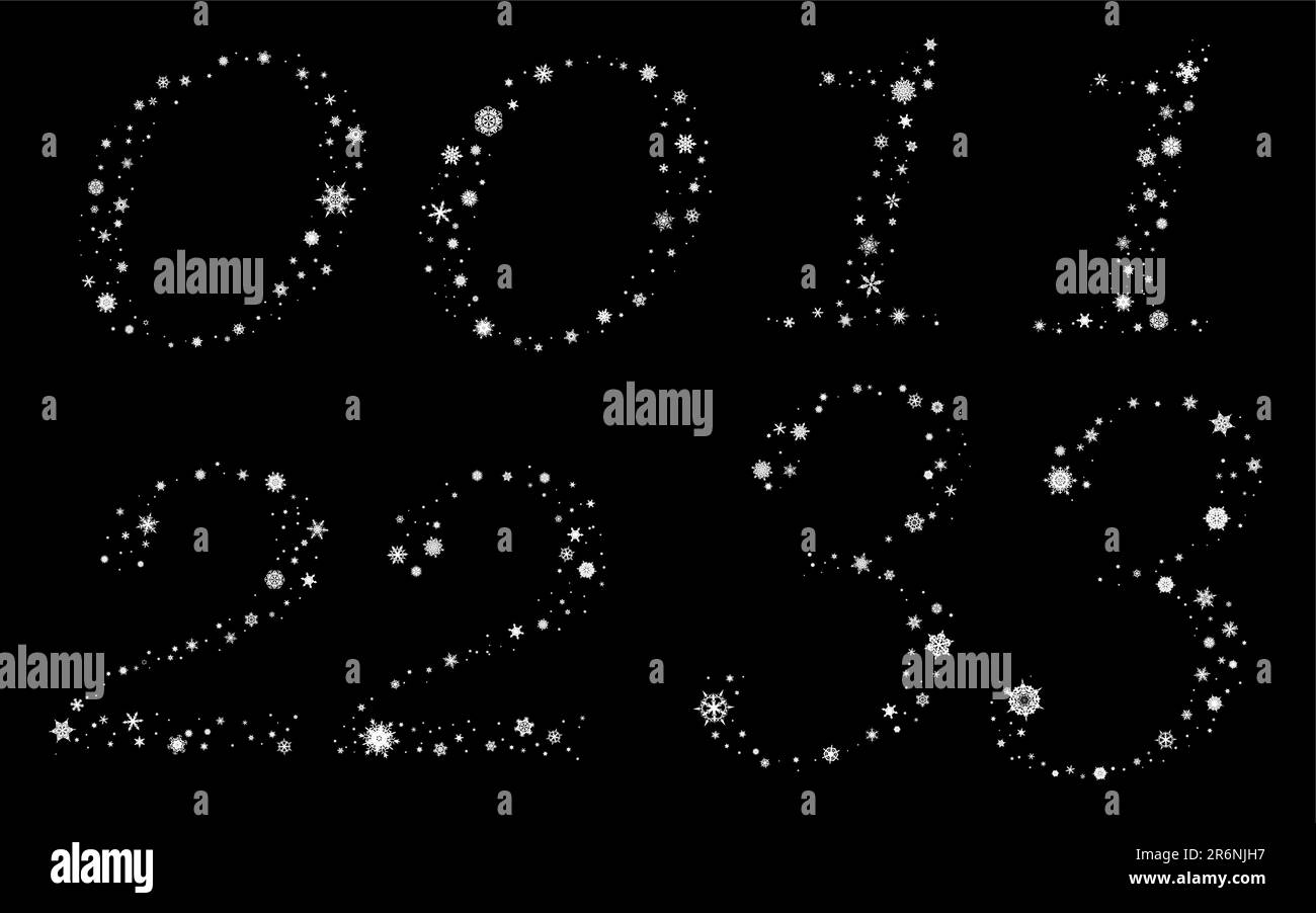 Chiffres 0 à 3 en flocons de neige. Deux variantes. Fichier eps compatible ai 8 Illustration de Vecteur