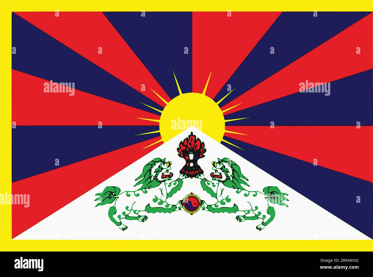 Drapeau du Tibet, territoire dans le pays chinois Vecteur par