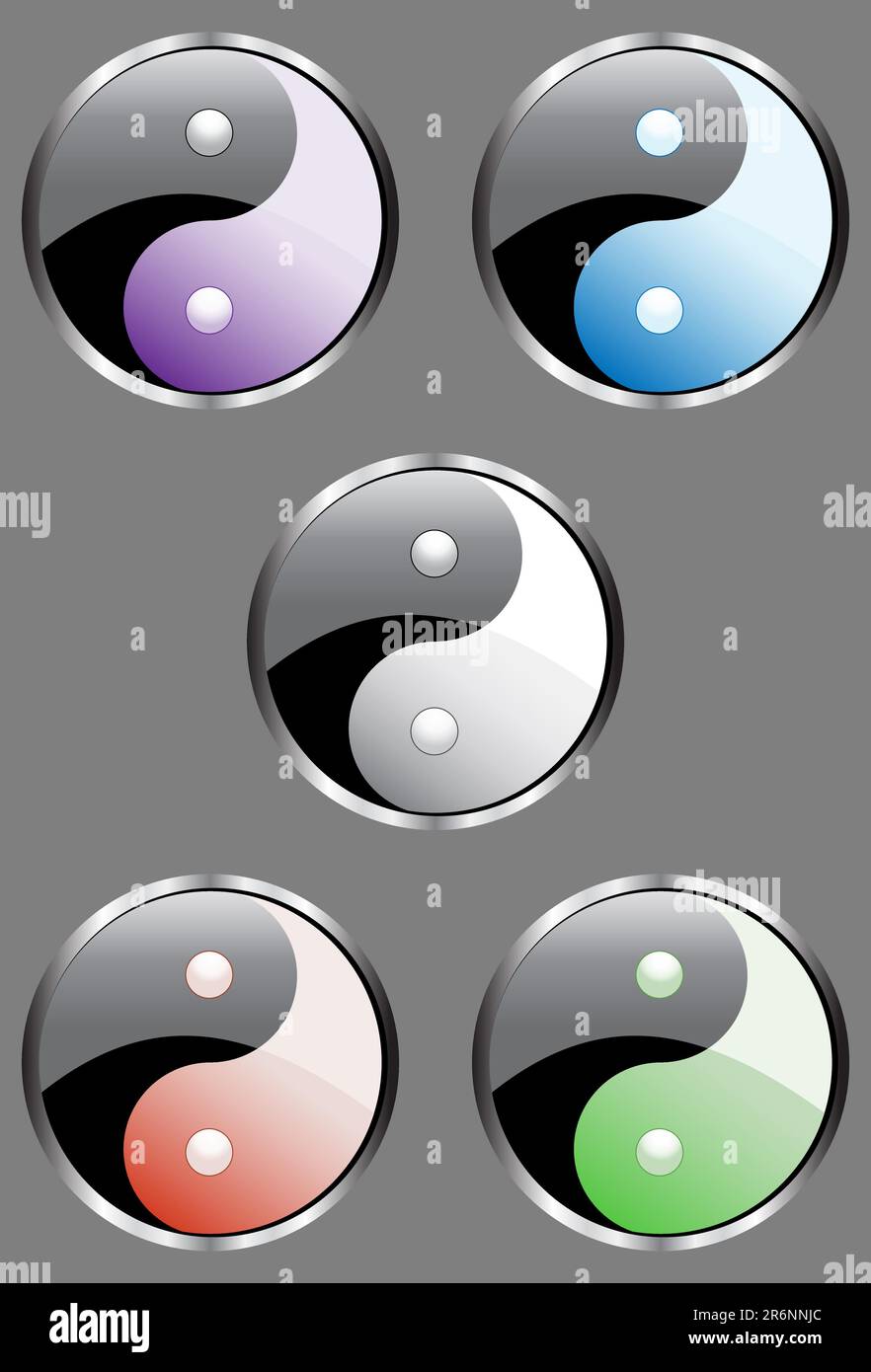 Jeu de 5 boutons yin yang. Illustration de Vecteur