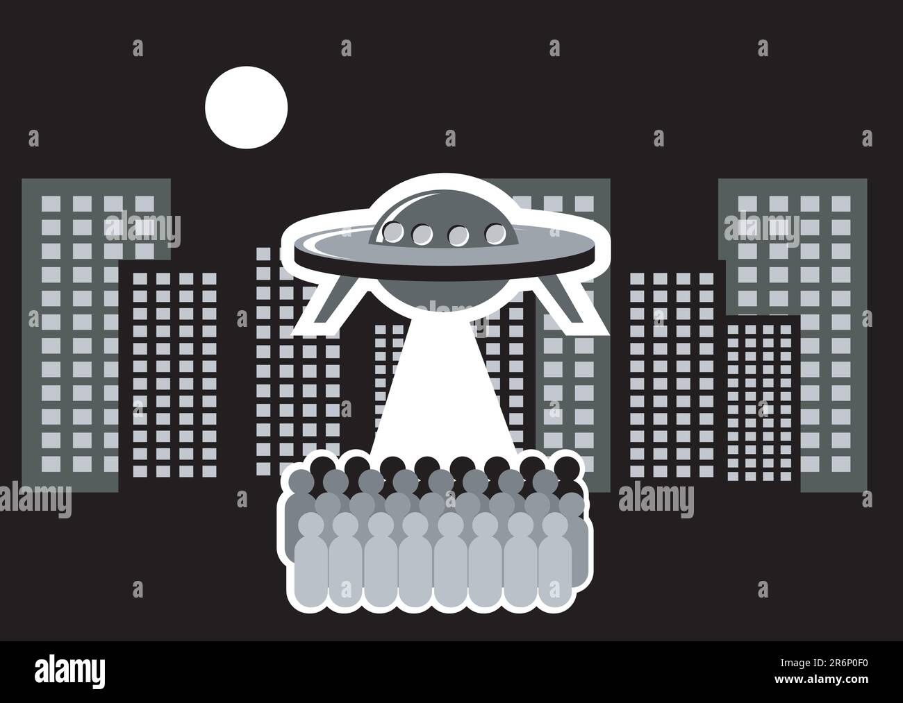 OVNI sur la ville Illustration de Vecteur