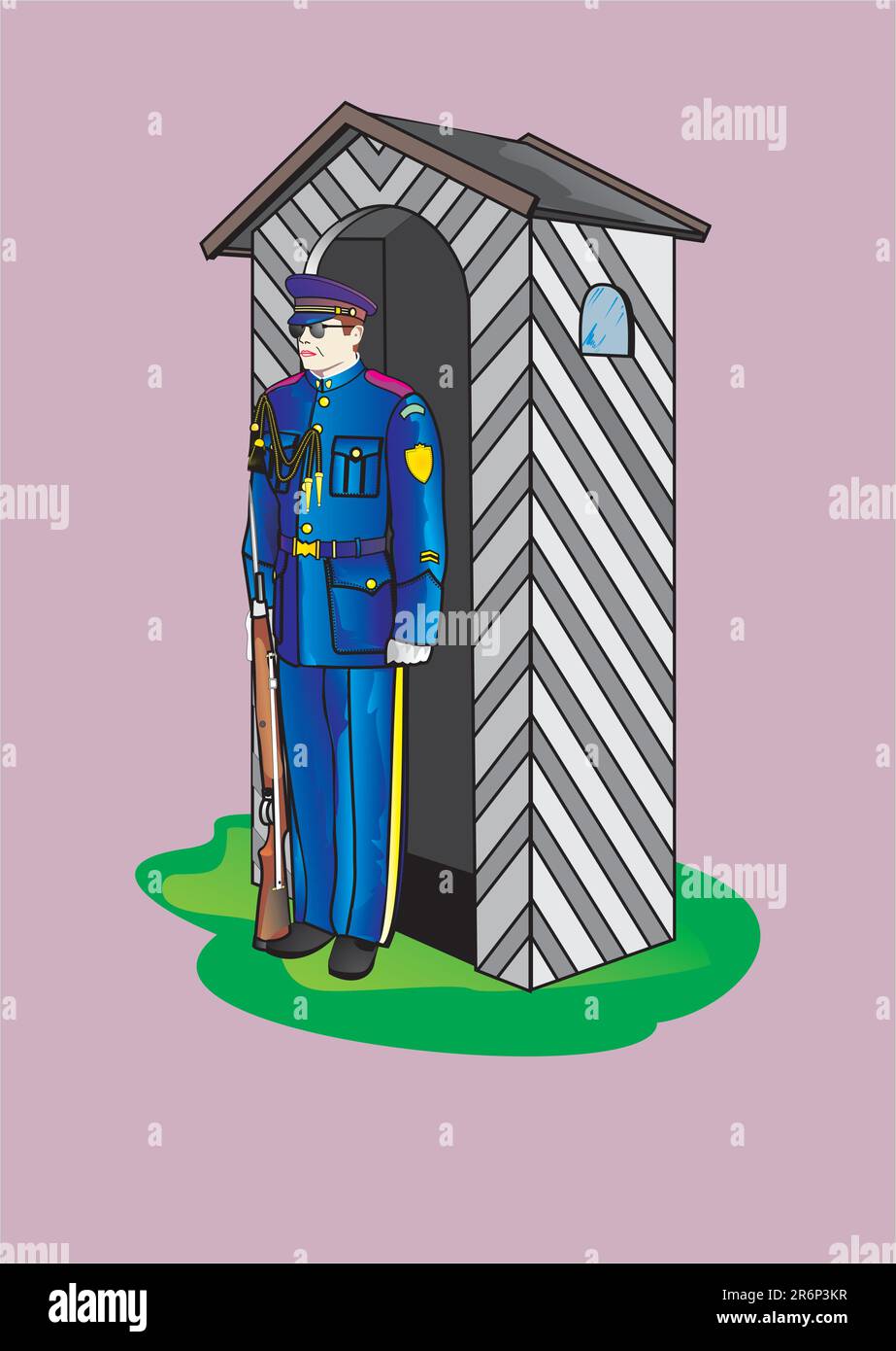 Soldat à la robe complète près de la boîte de la sentinelle pour être garde pour se tenir enraciné au sol Illustration de Vecteur