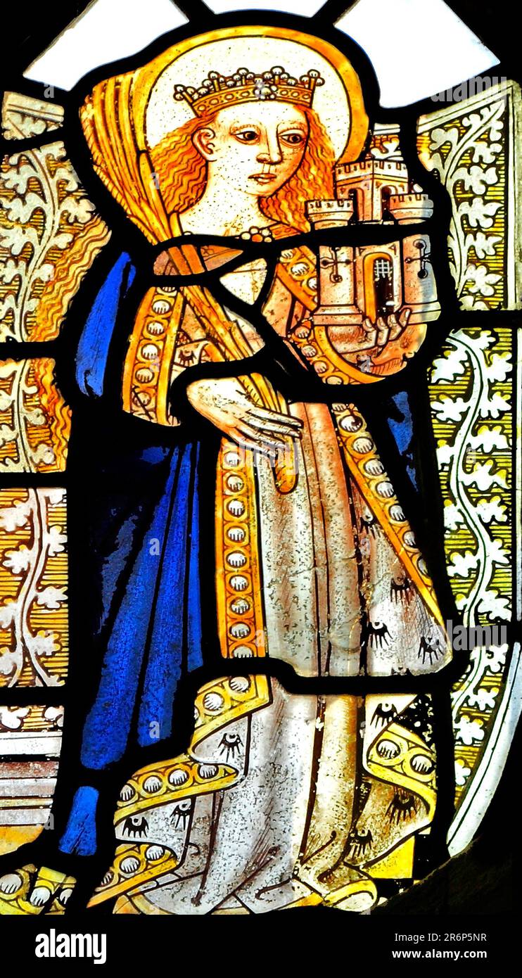Bawburgh, Norfolk, St. Barbara, 15th siècle, fenêtre médiévale en vitraux, Angleterre, Royaume-Uni Banque D'Images