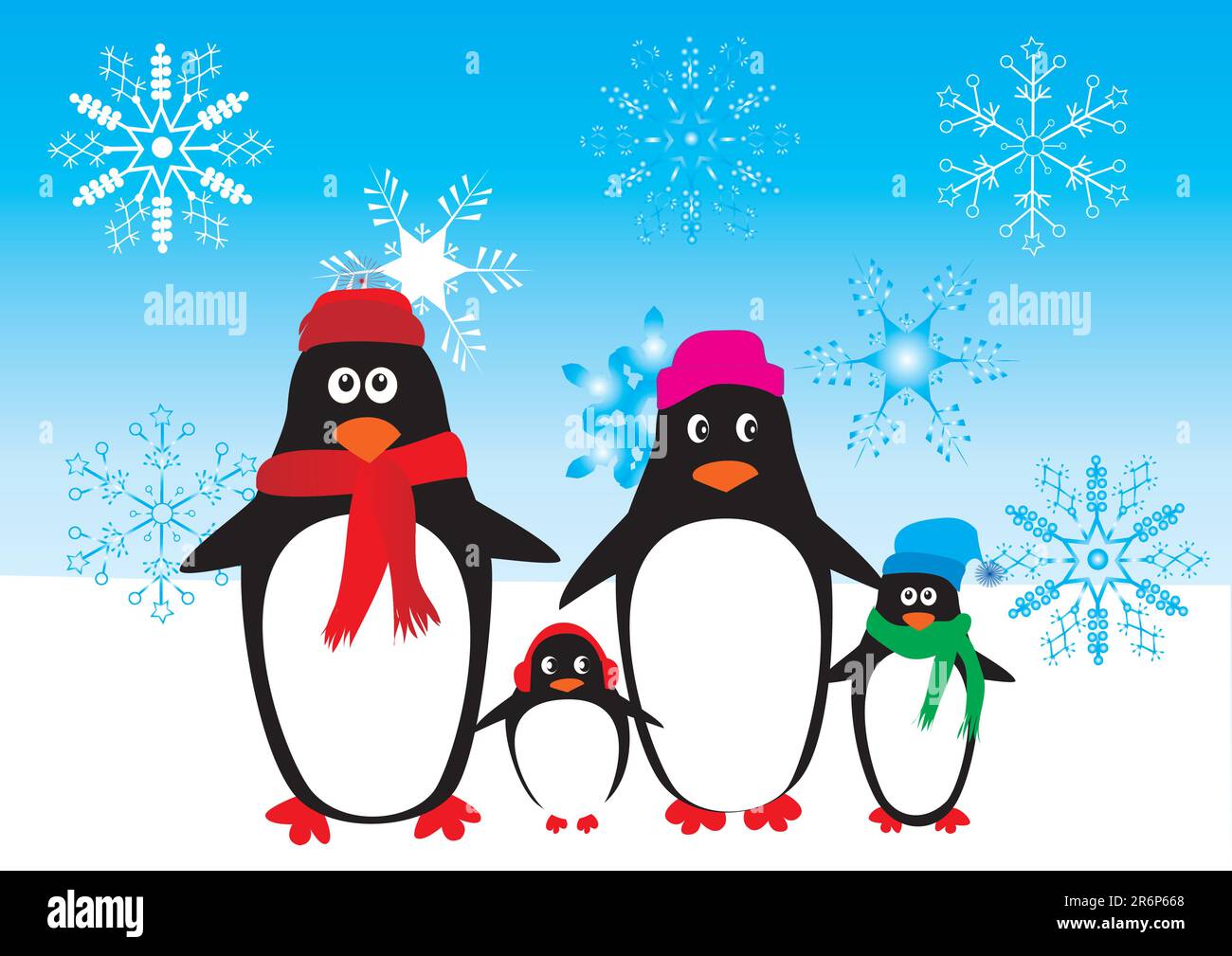 famille de pingouins amusants vectoriels avec fond de flocon de neige Illustration de Vecteur famille de pingouins amusants vectoriels avec fond de flocon de neige Illustration de Vecteur