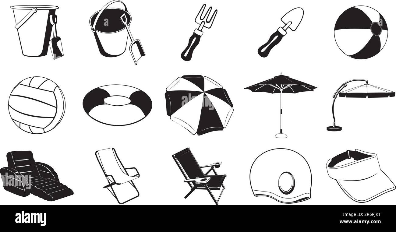Collection d'illustrations EPS vectorielles lisses de divers objets liés à la plage Illustration de Vecteur
