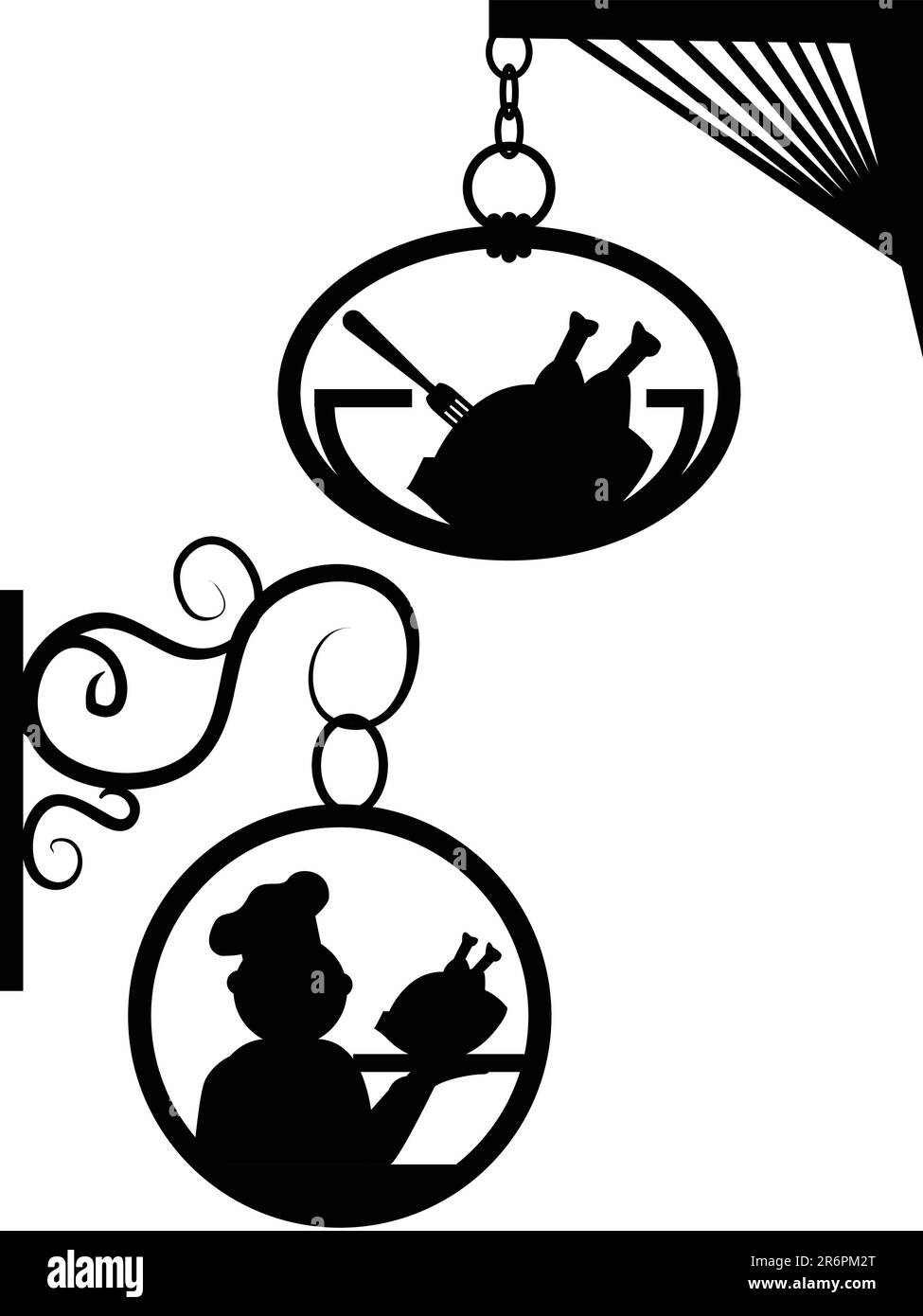 Panneau de rue avec le cuisinier et un poulet rôti pour le restaurant dans un vecteur Illustration de Vecteur