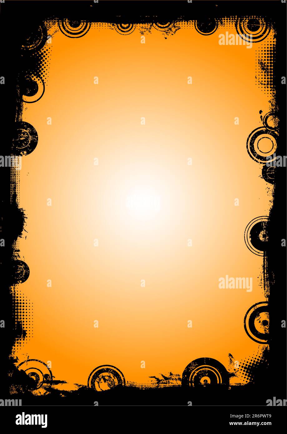Bordure noire pleine page avec cercles de grunge en fondu (vecteur transparent permettant du superposer à d'autres graphiques et images) Illustration de Vecteur