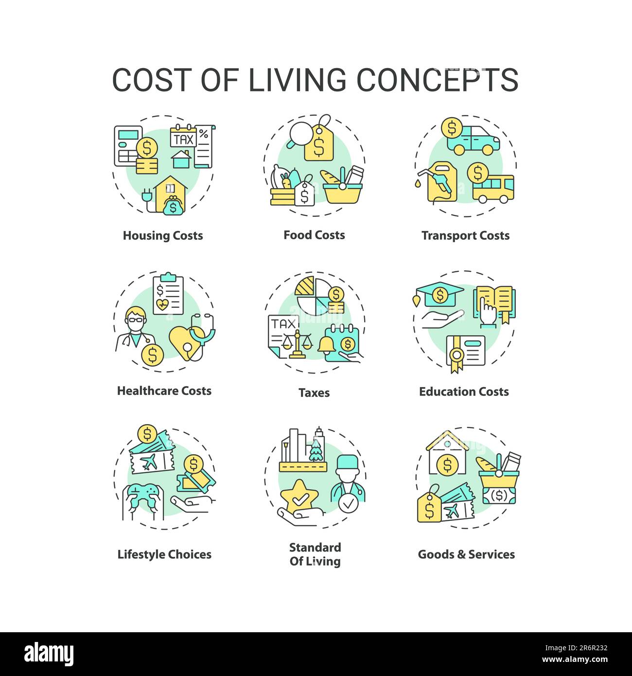 Ensemble d'icônes de concept de coût de la vie Illustration de Vecteur