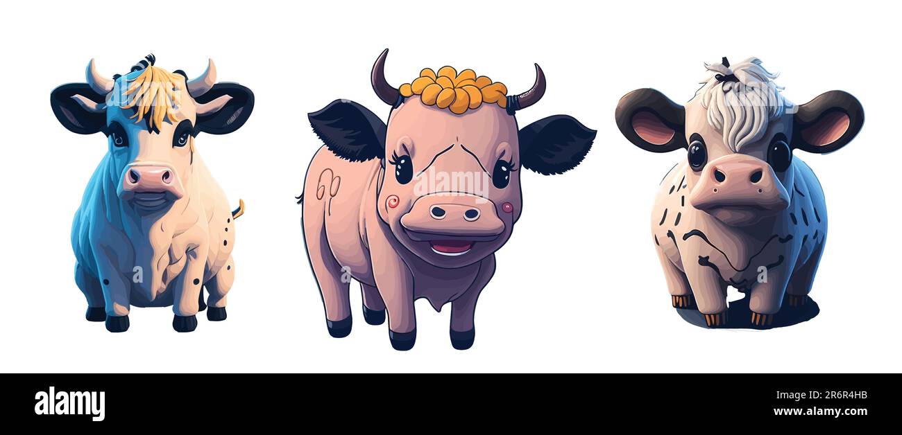 ensemble de trois vaches dessins animés arts isolés dans fond blanc Illustration de Vecteur