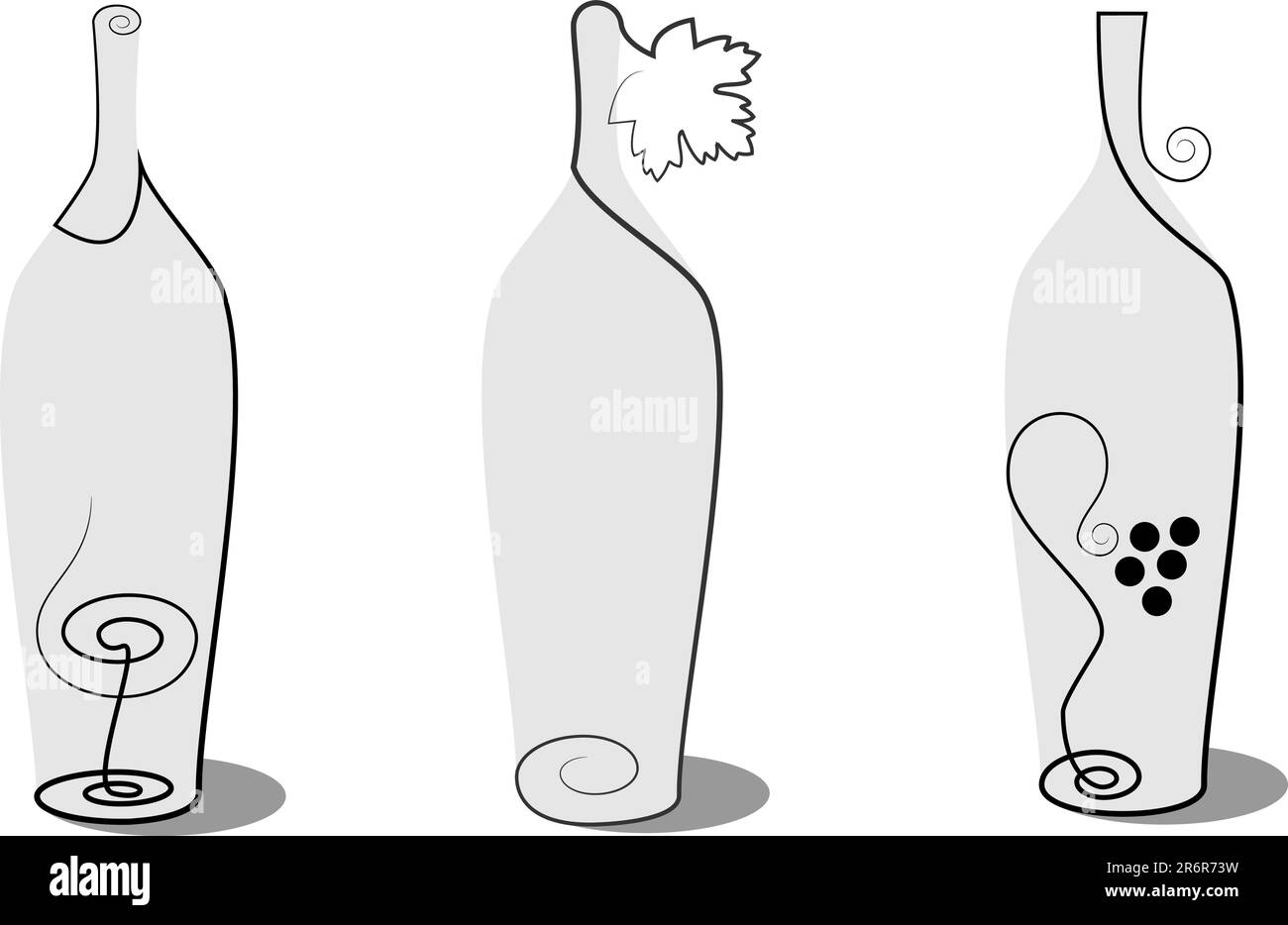 Résumé photo de bouteille de vin, un verre de vin et de raisins Illustration de Vecteur