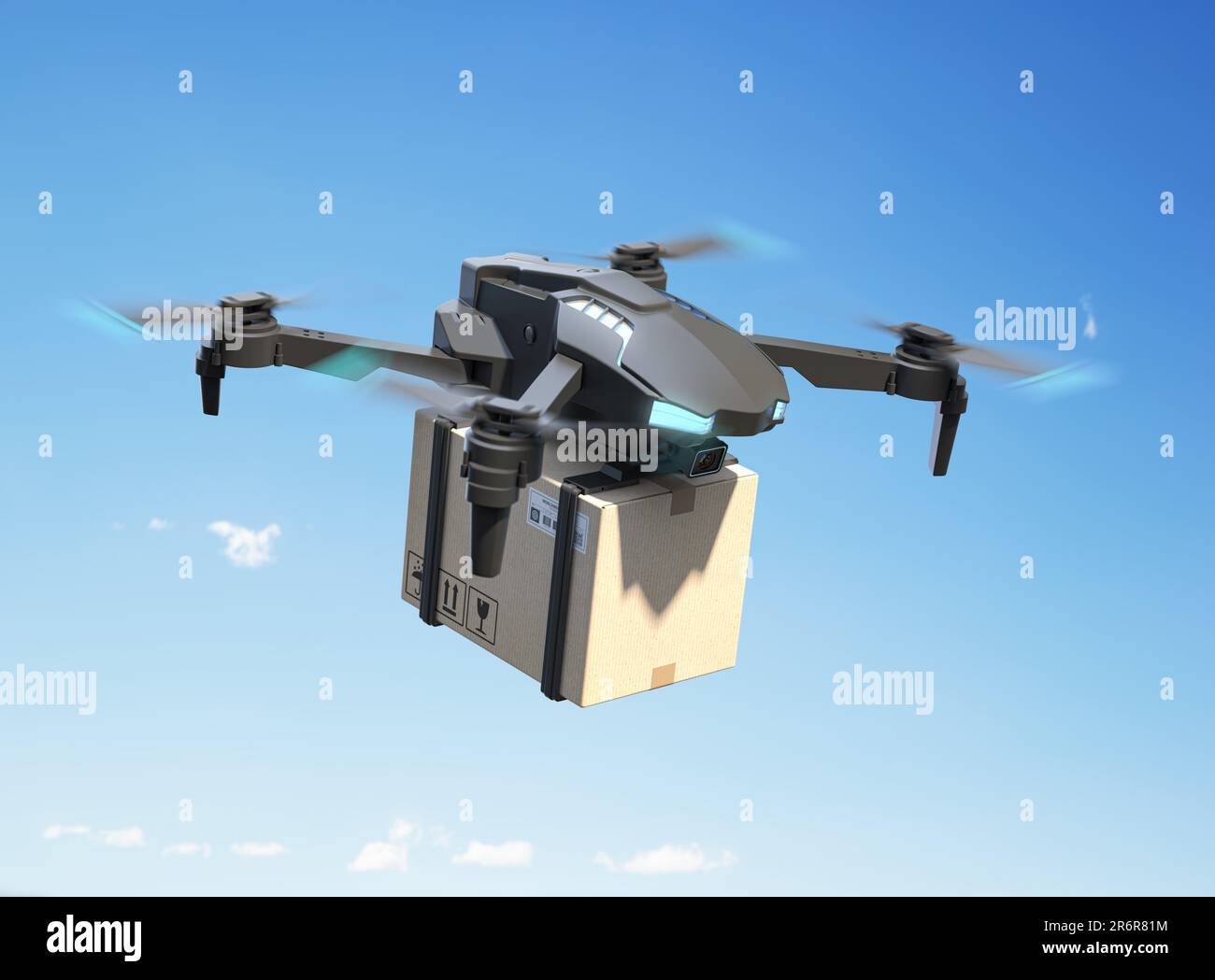 Envoi de drones avec boîte en carton. Concept de livraison express. 3d  illustration Photo Stock - Alamy