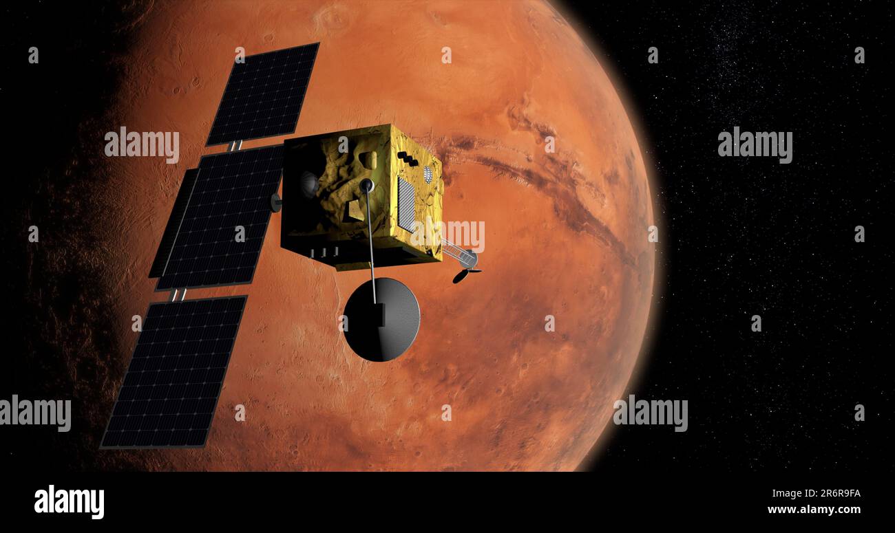 Sonde spatiale en vol vers Mars. Exploration spatiale. Banque D'Images