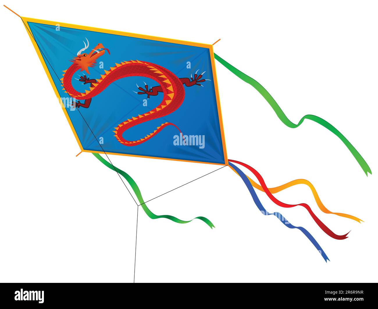 Cerf-volant avec le dragon chinois et bandes dans un vecteur Illustration de Vecteur