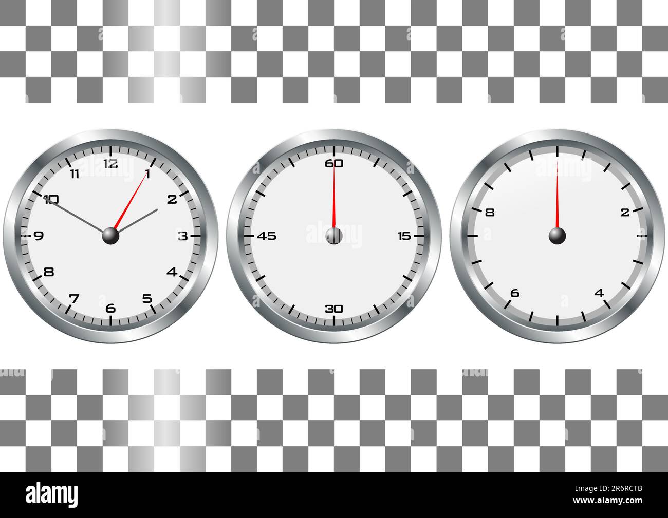 Montres et chronographes blancs avec drapeau à carreaux sur blanc Illustration de Vecteur