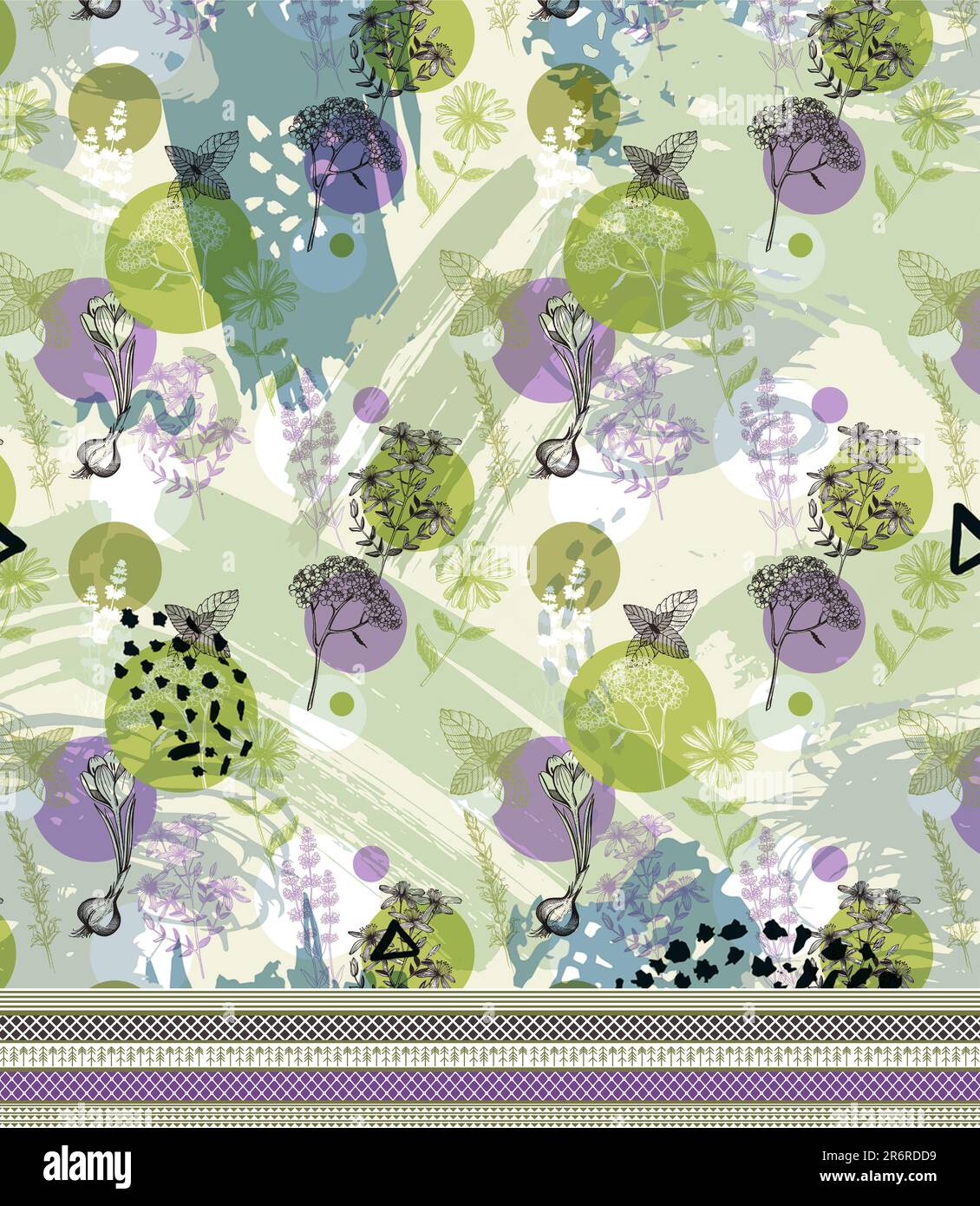 Sans couture géométrique style ethnique composition manuelle avec aquarelle fleurs roses, texture florale. Conception pour la couverture, le tissu, le textile, l'emballage Banque D'Images