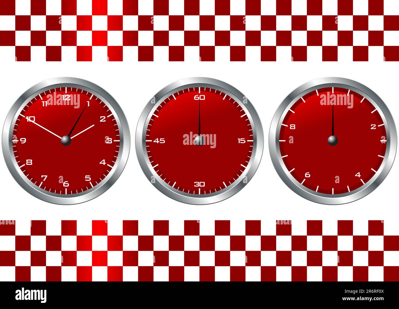 Montres et chronographes rouges avec drapeau à carreaux sur blanc Illustration de Vecteur