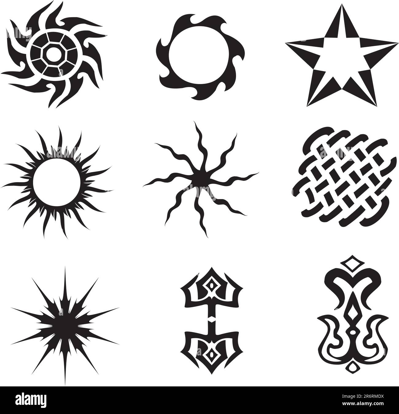 Lot de 6 motifs différents de tatouage Illustration de Vecteur