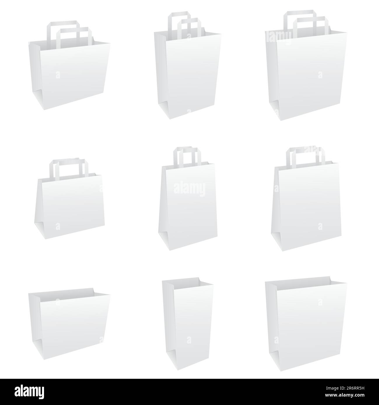 Jeu de sacs de papier blanc vierge. Veuillez consulter mon portefeuille pour plus d'illustrations sur les sacs et les emballages. Illustration de Vecteur