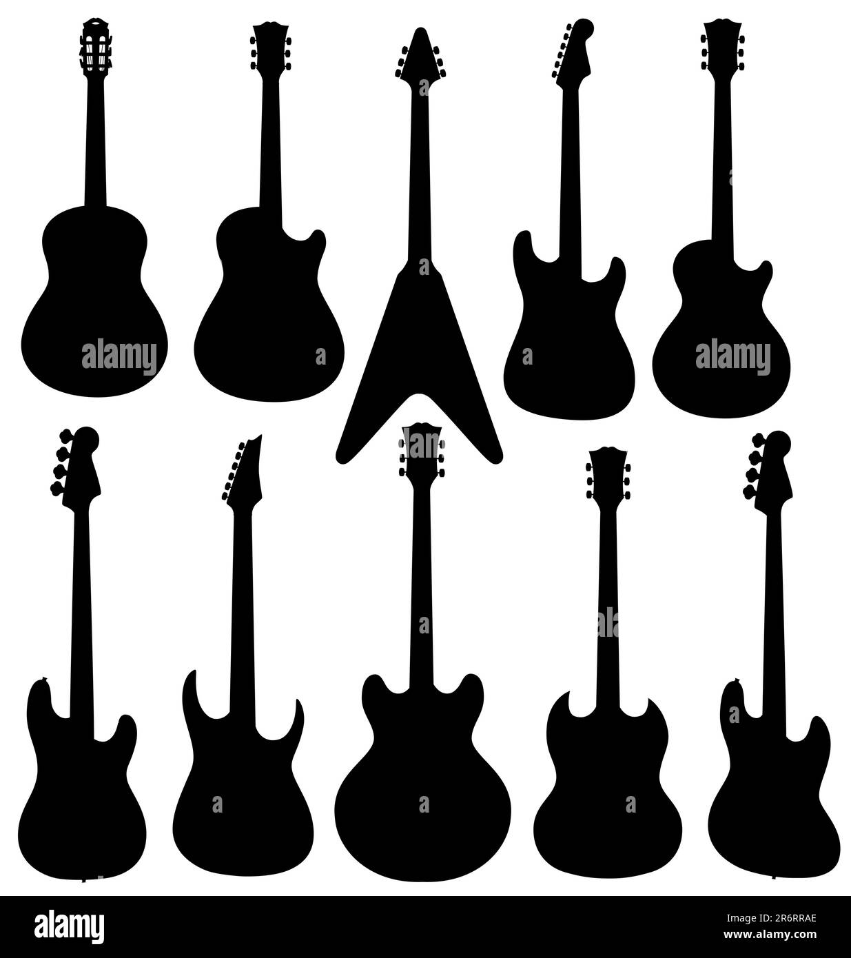 Silhouettes isolées de guitares vectorielles. Illustration de Vecteur