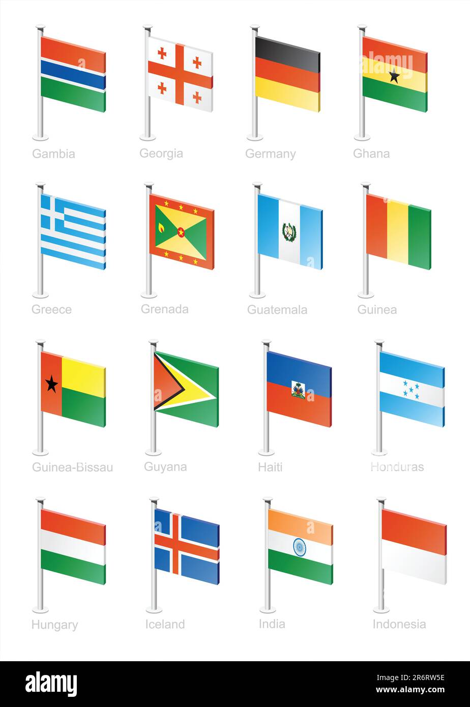 Gambie, Géorgie, Allemagne, Ghana, Grèce, Grenade, Guatemala, Guinée, Guinée-Bissau, Guyana, Haïti, Honduras, Hongrie, Islande, Inde, Indonésie Illustration de Vecteur