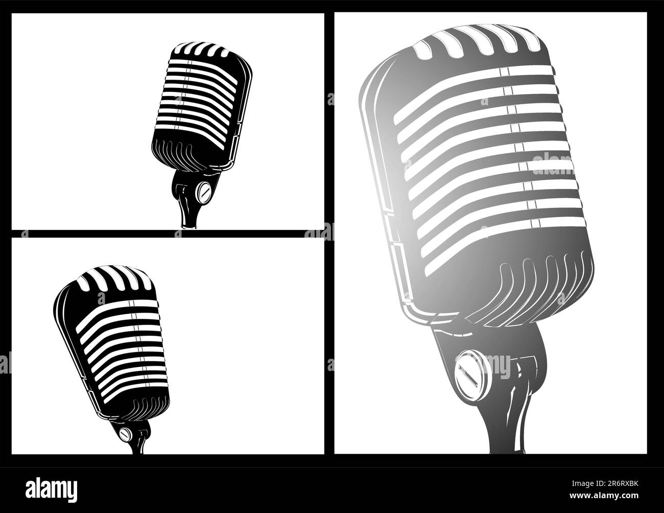 microphone rétro blanc noir de style comique Illustration de Vecteur