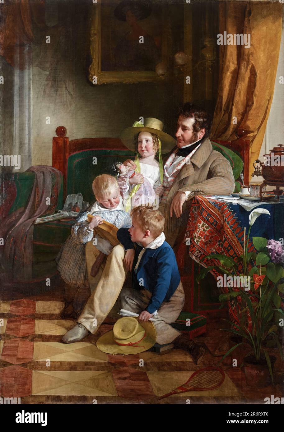 Rudolf von Arthaber et ses enfants Rudolf, Émilie et Gustav, peignant dans l'huile sur toile par Friedrich von Amerling, 1837 Banque D'Images