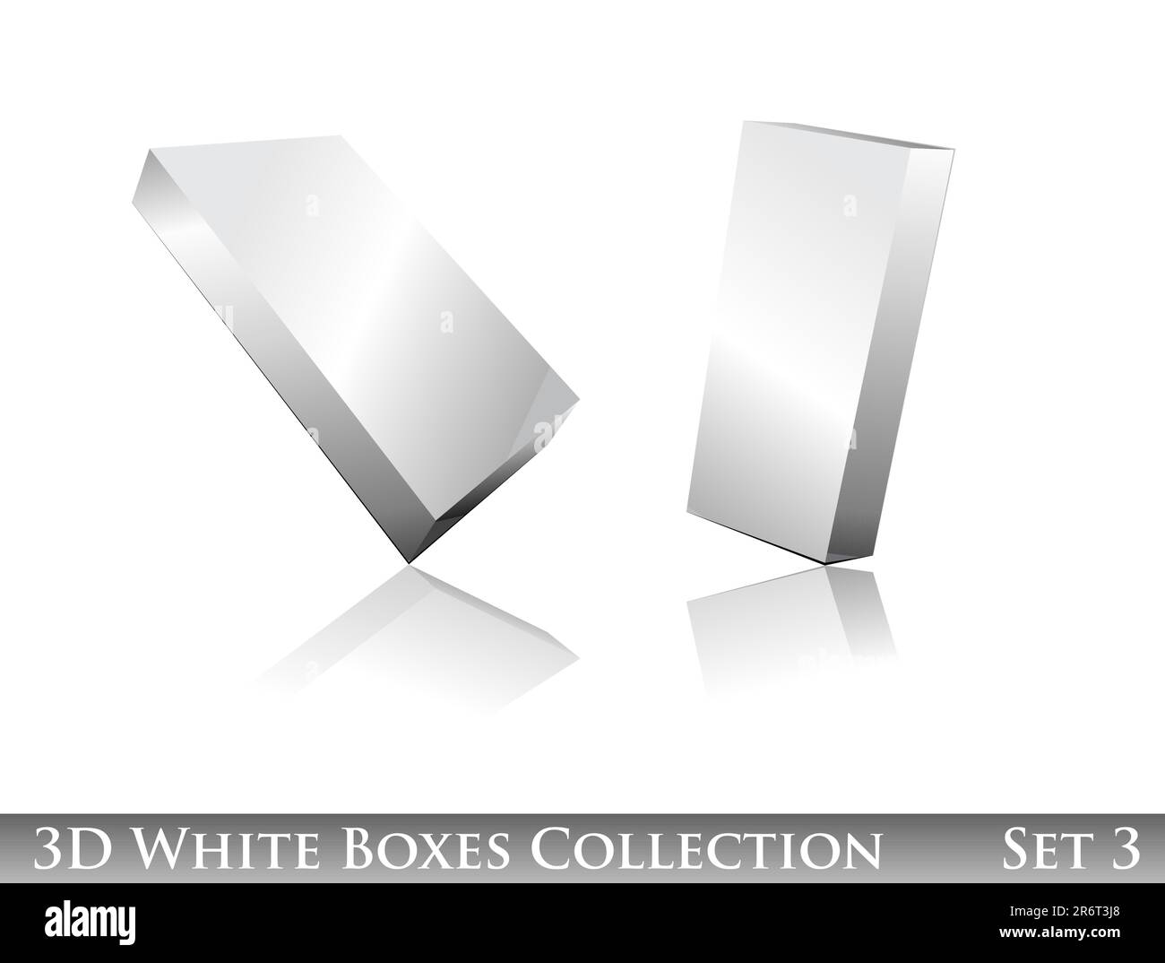 Ensemble d'icônes de boîtes en trois dimensions avec réflexion et ombres Illustration de Vecteur