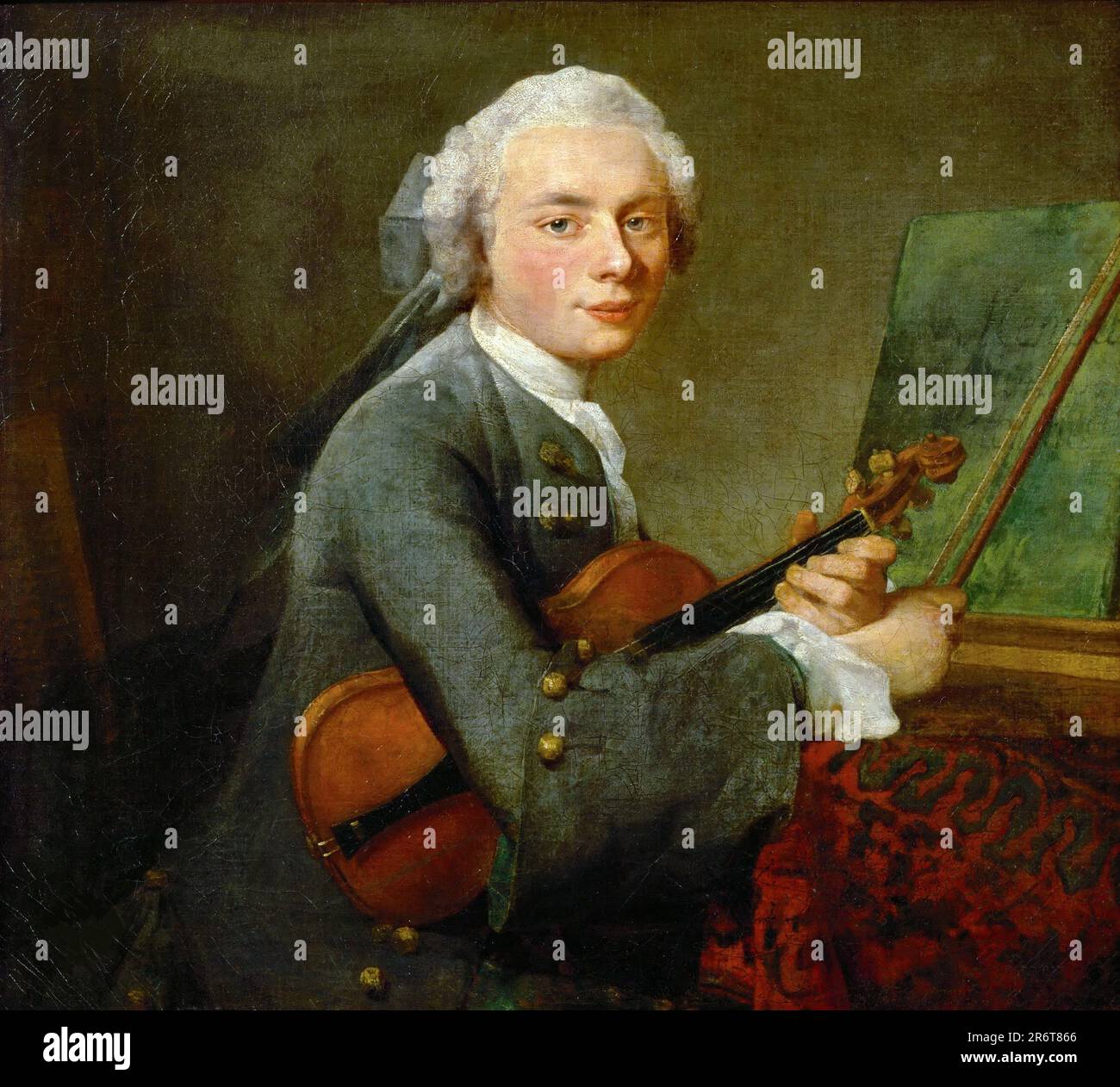 Jeune homme avec un violon. Charles Théodose Godefroy (1718-1796), fils aîné du joaillier Charles Godefroy. Musée : Musée du Louvre, Paris. AUTEUR: JEAN-BAPTISTE-SIMEON CHARDIN. Banque D'Images