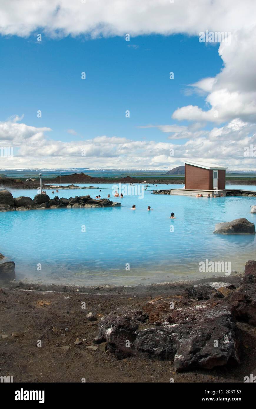 Lagon, bain naturel, bain thermal Jardboed, zone géothermique, Islande Banque D'Images