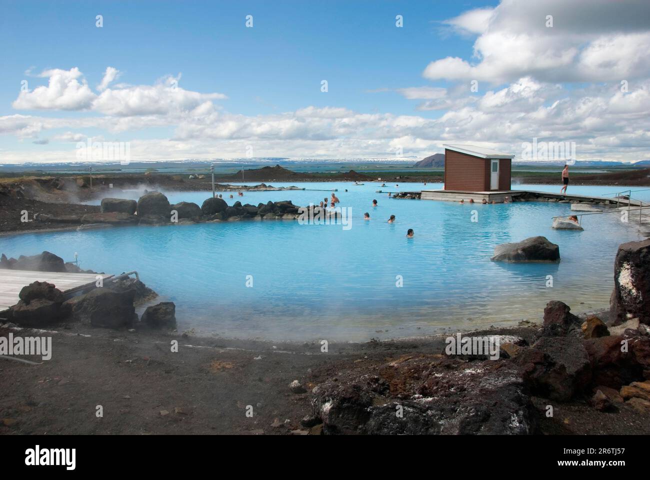 Lagon, bain naturel, bain thermal Jardboed, zone géothermique, Islande Banque D'Images