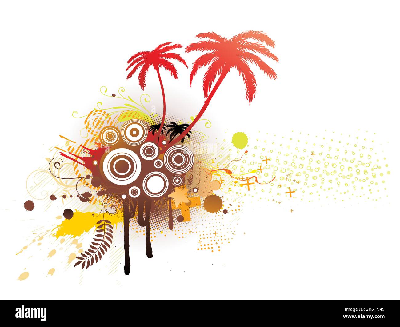 Un vecteur illustré les éléments décoratifs avec des palmiers et des cercles Grunge Illustration de Vecteur