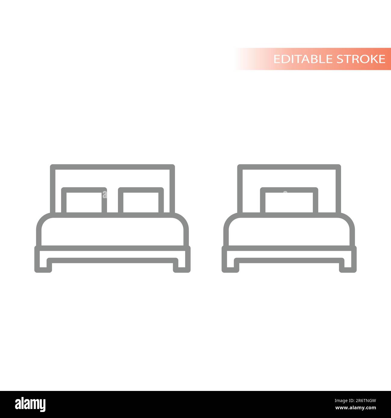 Icône de vecteur de ligne de lit simple et double. Type de chambre d'hôtel taille du lit contour. Illustration de Vecteur