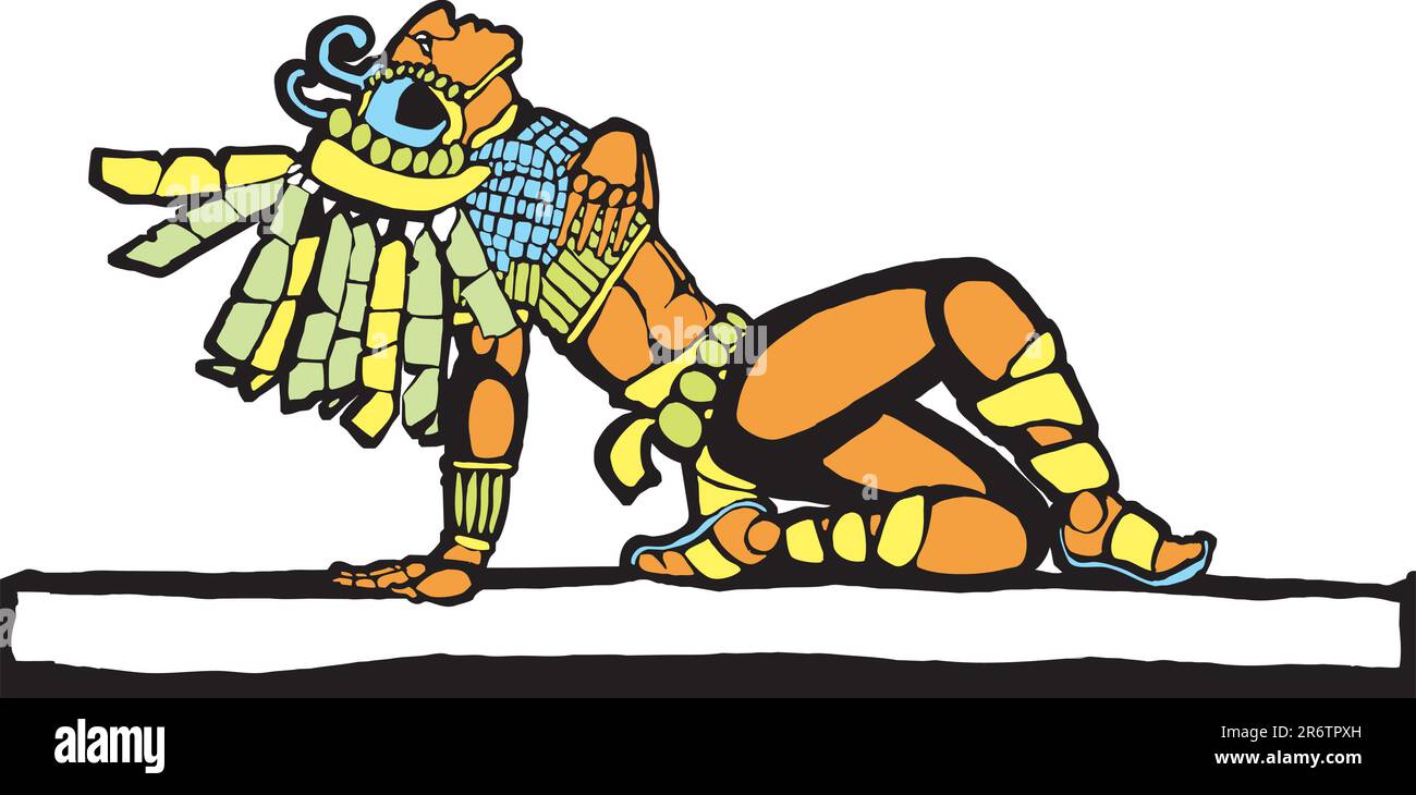 Guerrier Maya tombé dans la bataille conçue d'après la poterie méso-américaine et Temple Images. Illustration de Vecteur