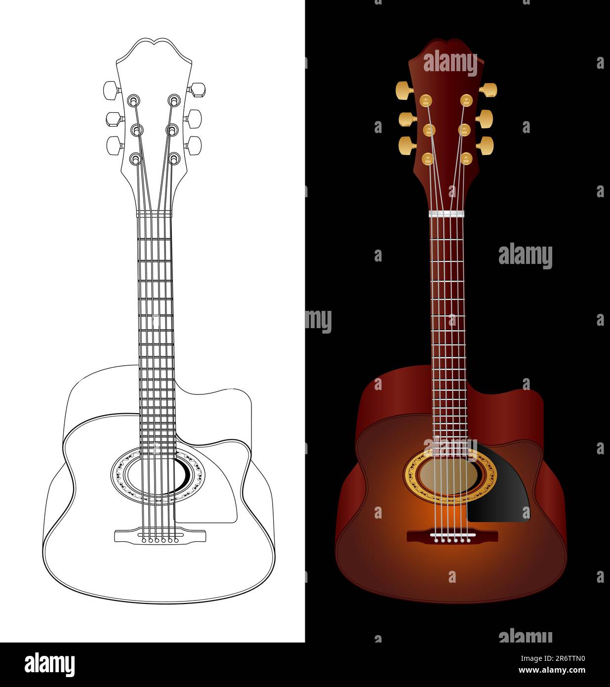 Image vectorielle isolée de guitares acoustiques. Illustration de Vecteur