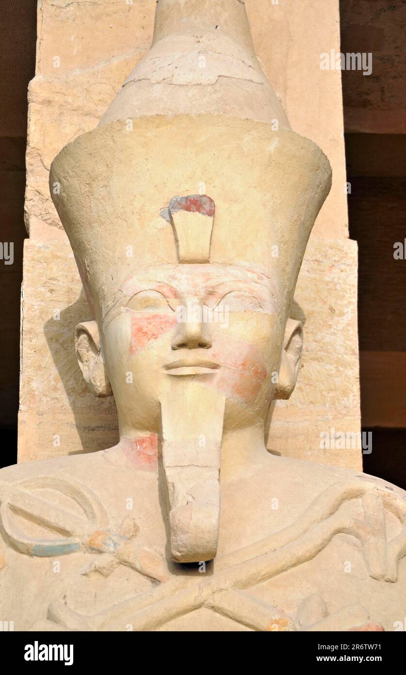 Statue d'Osiris, reine Hatshepsout, temple des morts, Deir el Bahri, Vallée des Rois, Pharaon, Égypte Banque D'Images