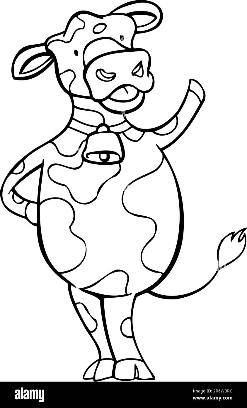 Image de dessin animé d'une vache debout - noir et blanc. Illustration de Vecteur