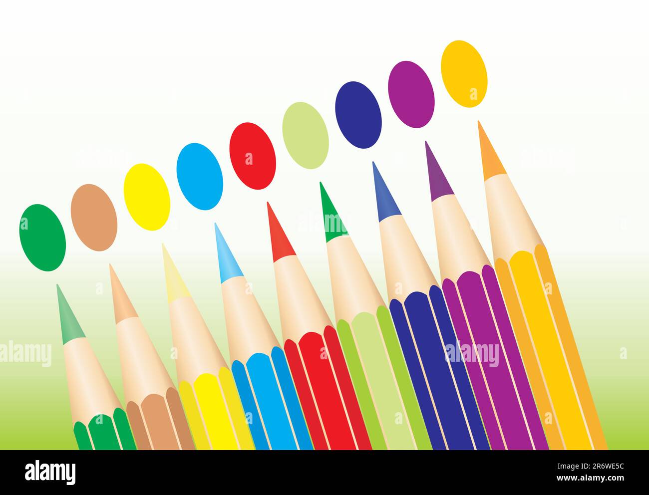 Crayons de couleur disposés en rangée avec des taches de la même couleur. Illustration de Vecteur