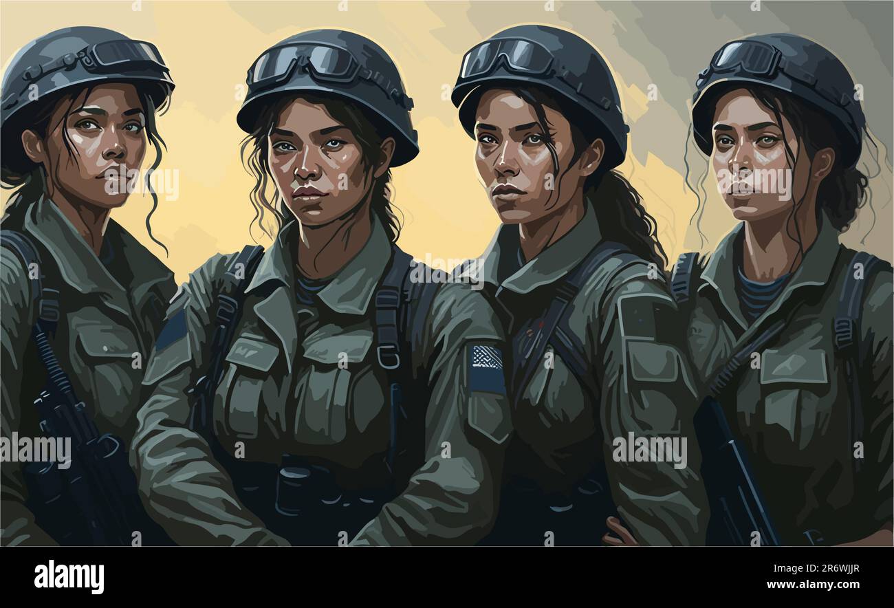 Lien de la sistère, un groupe de femmes soldats debout ensemble, montrant leur unité, résilience et les liens forts qu'ils forgent pendant qu'ils servent Illustration de Vecteur