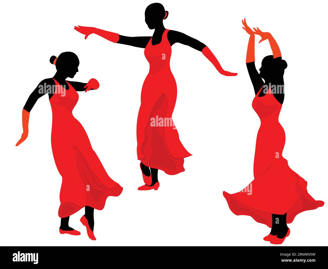 Danse des filles espagnoles - il est noir le vecteur blanc isolé Illustration de Vecteur