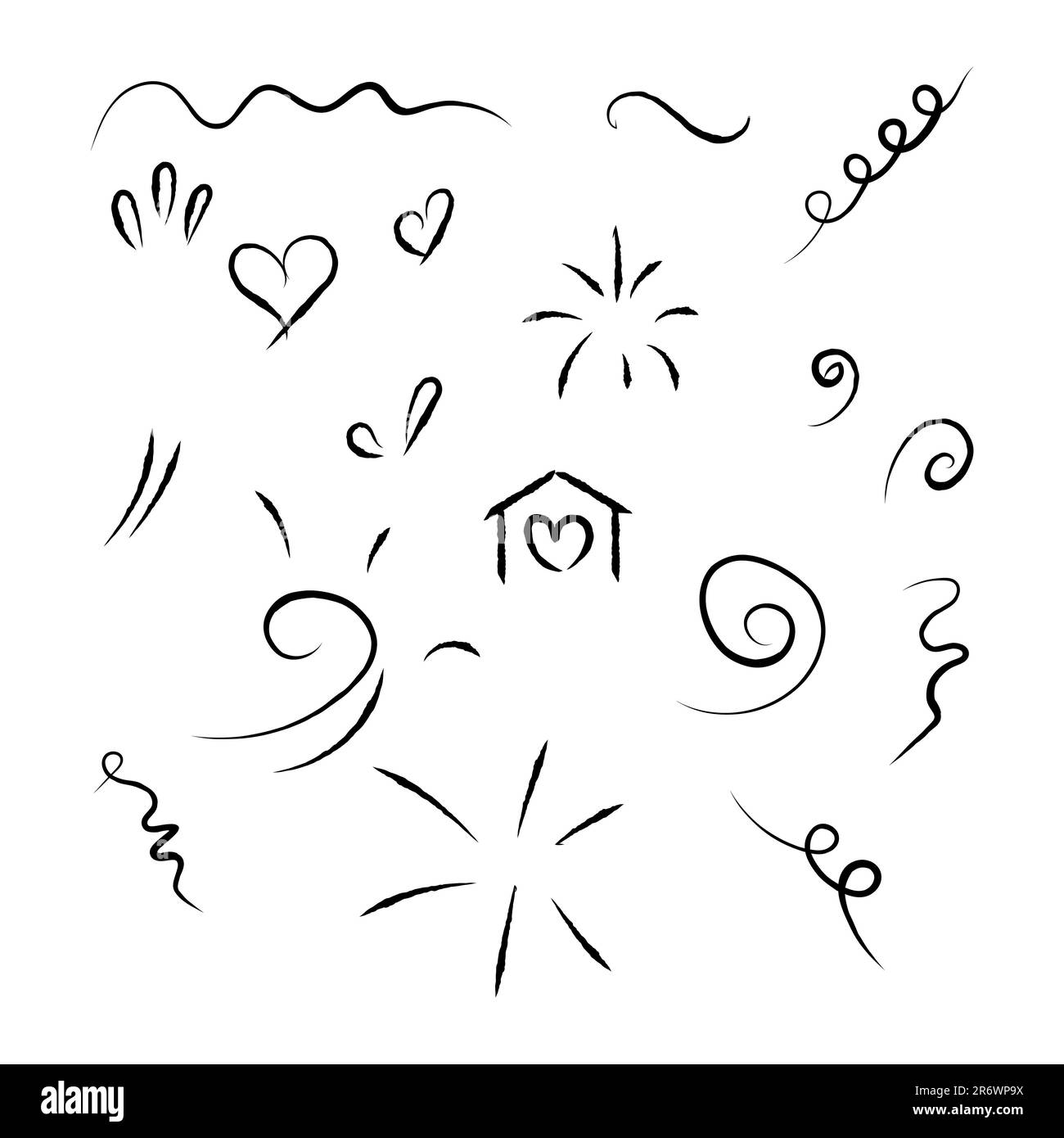 Dessin à la main, scénario, ensemble de scénarios différents. Éléments dessinés à la main isolés sur fond blanc. Illustration de Vecteur