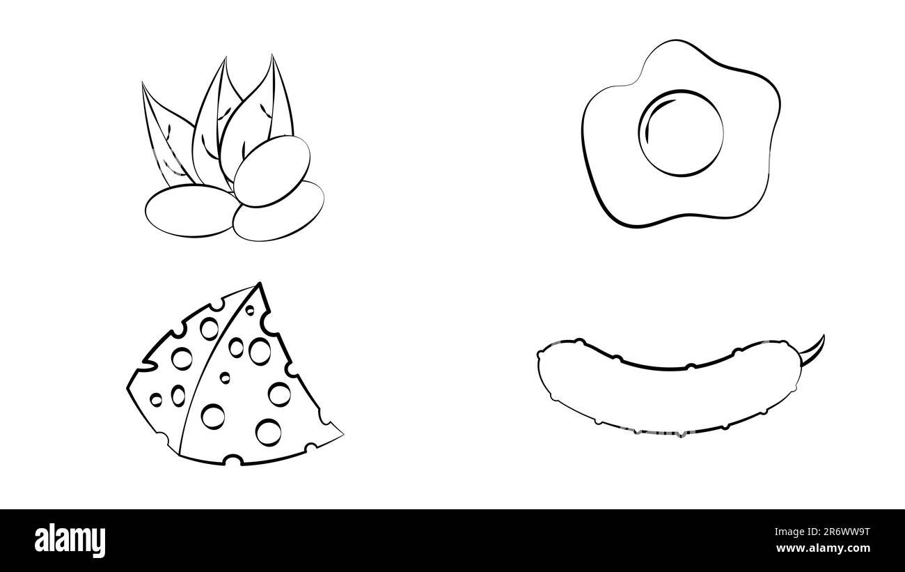 Illustration vectorielle d'un ensemble d'aliments protéiques, de produits laitiers, de viande, de poisson, de légumineuses, champignons, œufs, produits animaux, noix. Illustration de Vecteur