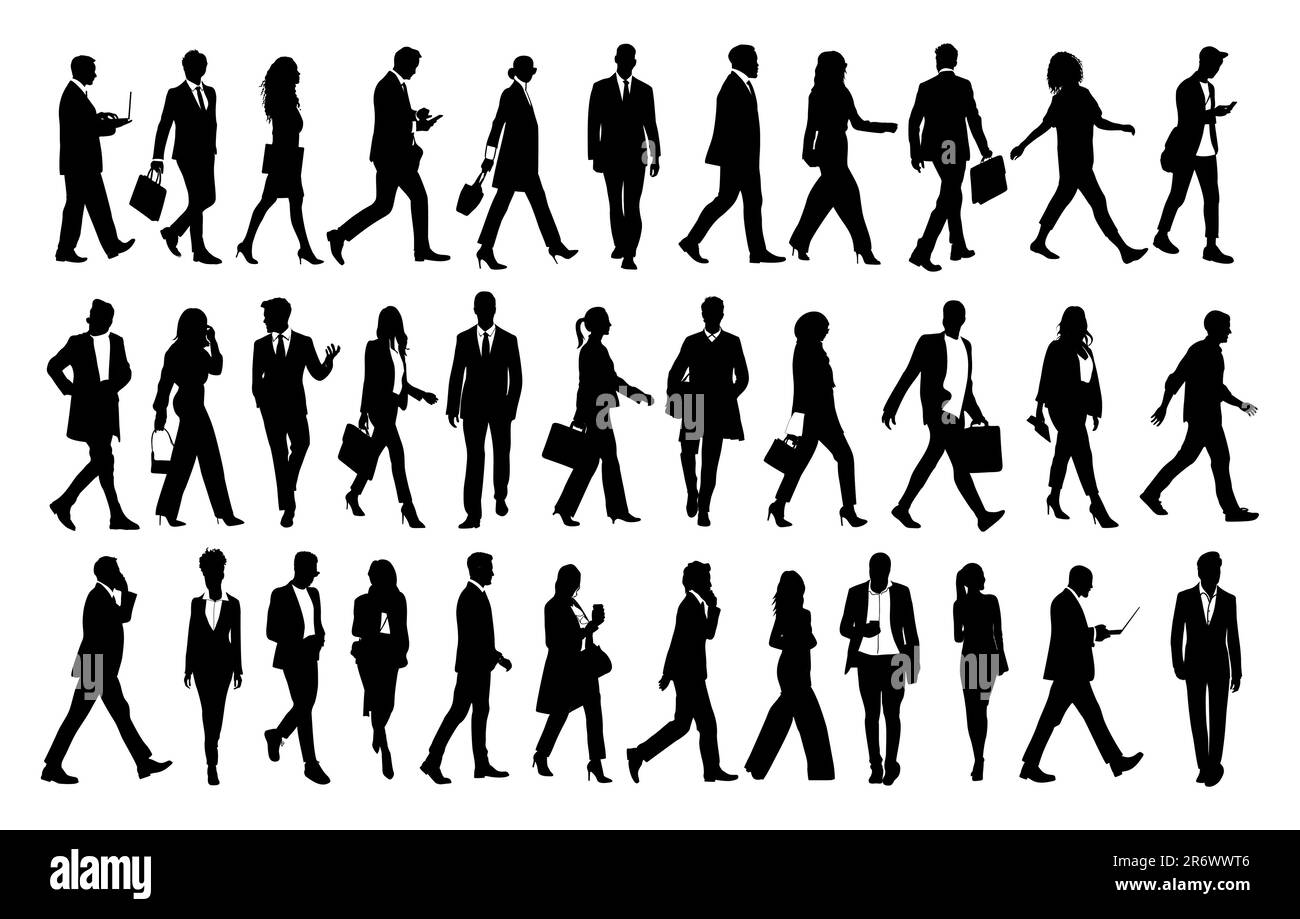 Silhouettes de gens d'affaires marchant vecteur art Illustration de Vecteur