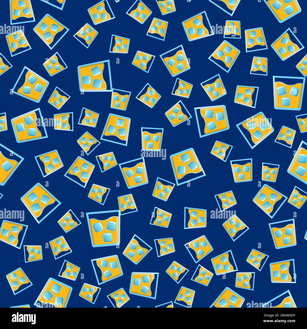 Un motif sans fin composé de magnifiques verres en verre et de délicieux cocktails alcoolisés avec glace et pailles avec citrons et bière pour une fête sur un dos bleu Illustration de Vecteur