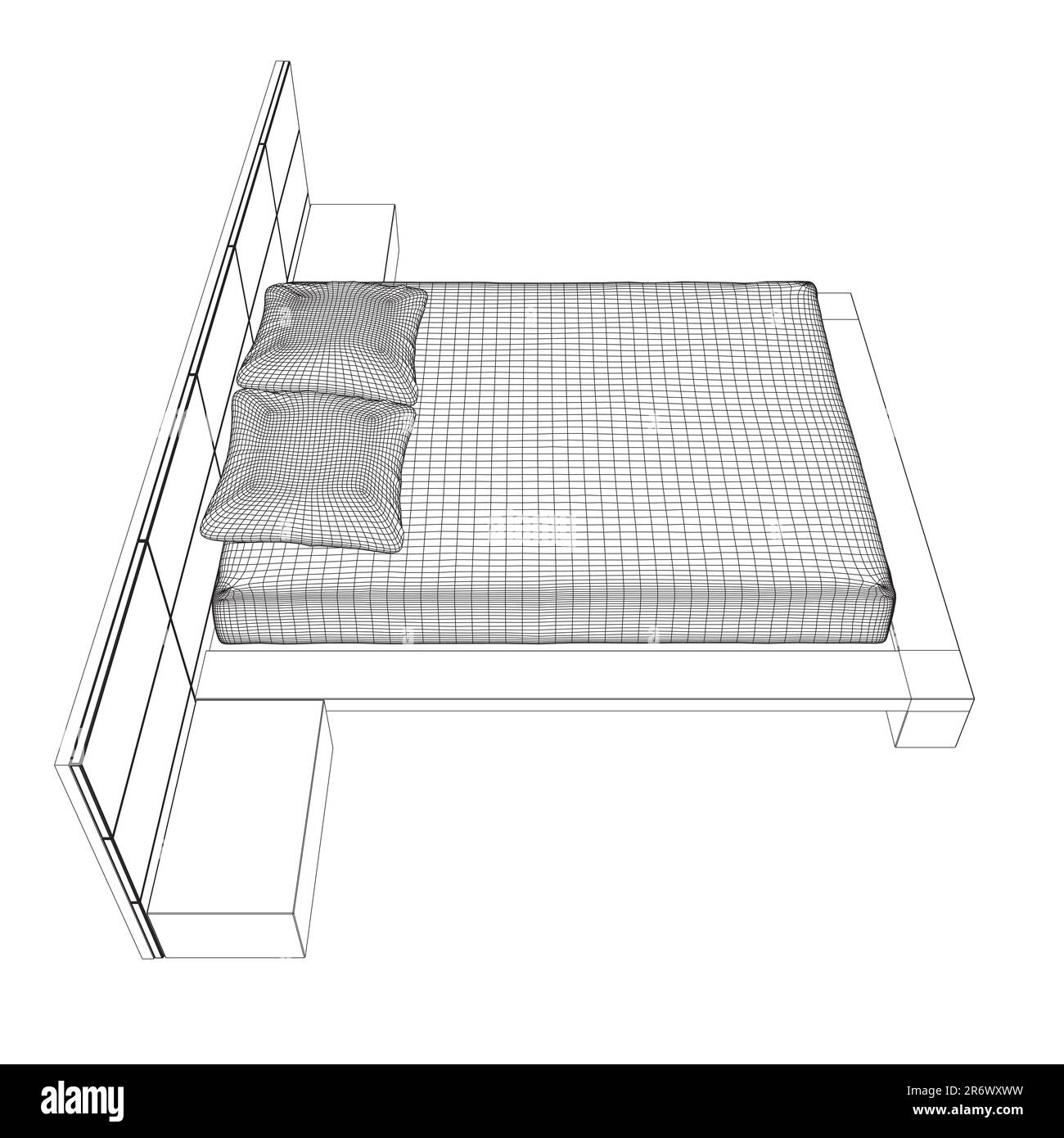 Dessin filaire d'un lit double. Mobilier de luxe moderne et confortable ...