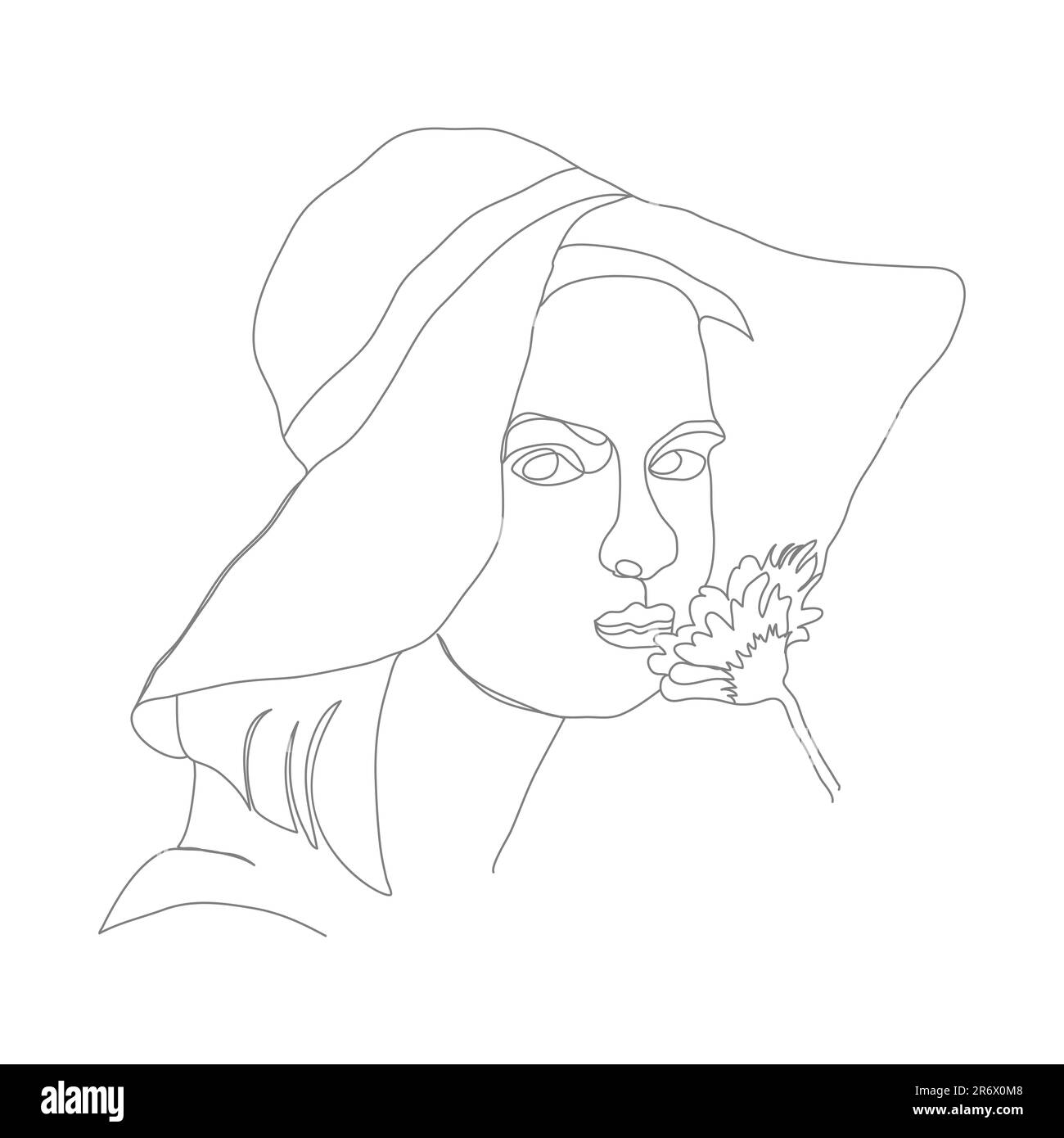 Portrait abstrait d'une femme avec une fleur dans un style linéaire. Illustration pour le design, les affiches et les idées créatives Illustration de Vecteur