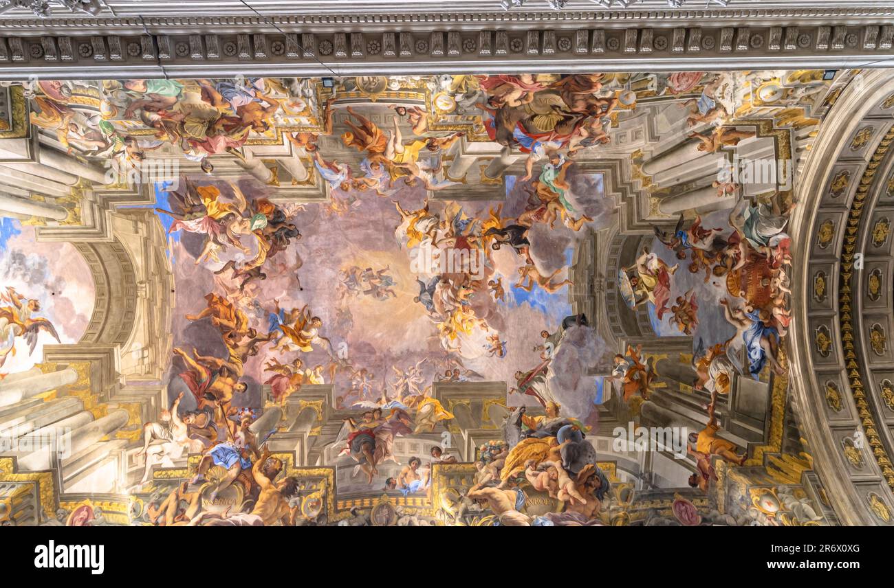 Le plafond joliment décoré de l'église de Saint Ignace de Loyola, Rome, Italie Banque D'Images