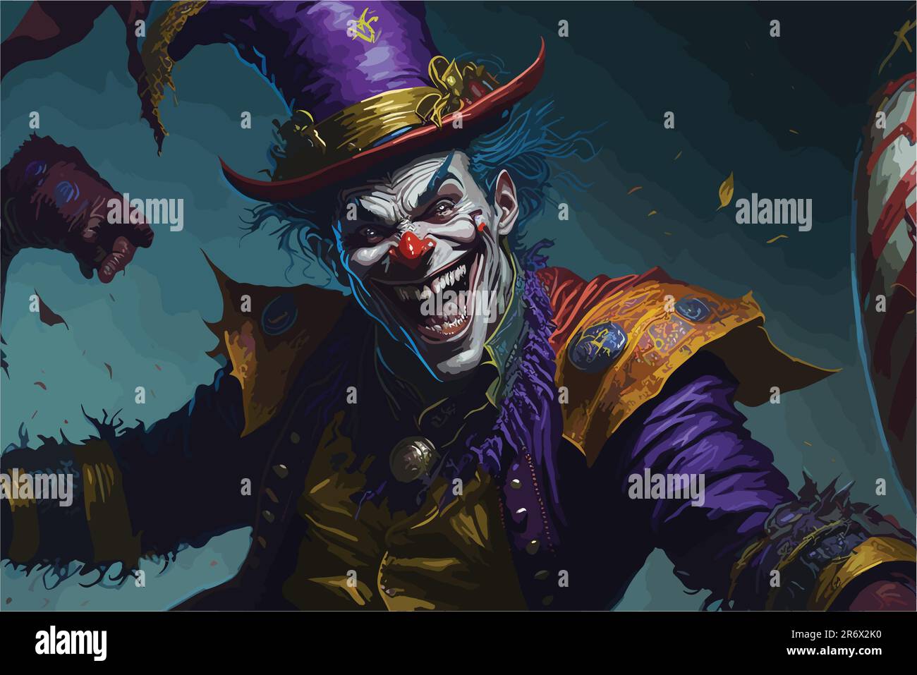 Un esprit de trickster ludique, représenté comme un fou espiègle avec un grand sourire et une tenue de couleur vive. L'esprit danse à travers un hanté Illustration de Vecteur